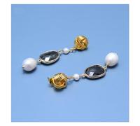 ICXLPMC Conjunto de joyería, cadena de Rosario de perlas de arroz, conjunto de bisel de labradorita, suéter, cadena, collar, pendientes, conjuntos for mujer (Earrings)