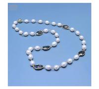 ICXLPMC Conjunto de joyería, cadena de Rosario de perlas de arroz, conjunto de bisel de labradorita, suéter, cadena, collar, pendientes, conjuntos for mujer (Necklace)