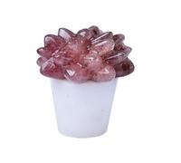 ICXLPMC Crystal Succulent Plant Figurine - 1.8 × 2. in Hand-Carved Gemstone Flower Pot Décor (Strawberry Quartz, Green Jade, Rose, Yellow Jade)