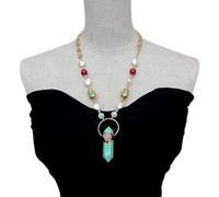 ICXLPMC Cultured White Coin Pearl Agate Necklace 15x56mm Green Point Pendant Women Jewelry Gift