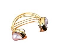 ICXLPMC Cultured White Keshi Pearl Bangle Gold color Plated Baroque Pearl Bracelet