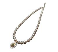 ICXLPMC Cultured White Nucleated Pearl Choker Necklace White Sea Shell Peridot Pendant