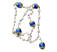 ICXLPMC Cultured White Pearl Blue Murano Glass Rosary Crystal Chain Long Necklace Woman Party Gifts