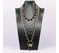 ICXLPMC Cultured White Pearl Blue Red Crystal Chain Necklace Purple Amethyst Point Pendant Lady Fashion Gifts