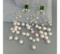 ICXLPMC Cultured White Rice Pearl Green stud Earrings for women