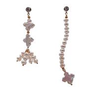 ICXLPMC Cultured White round flower Pearl Asymmetric Earrings Geometric Fashion Jewelry
