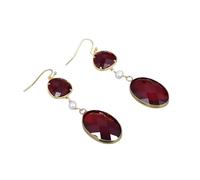 ICXLPMC Cultured White Round Pearl Red Crystal Glass Hook Earrings Women Gift Jewelry