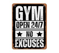 ICXLPMC Fitness Mindset Metal Sign No Excuses 24 7 Gym Quote Rustic Wall-Art for Home Studio Decor 8 X 12 in
