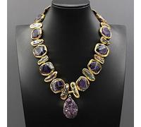 ICXLPMC Freshwater Black Biwa Pearl Purple Nugget Amethyst Edge Necklace Gold Color Plated Amethysts Pendant