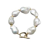 ICXLPMC Freshwater Cultured White Keshi Baroque Pearl Necklace Bracelet Earrings Sets For Women Lady Fashion (Bracelet)