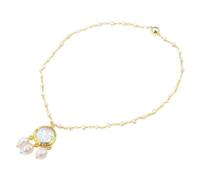 ICXLPMC Freshwater Cultured White Pearl Rosary Chain Necklace White Coin Pearl Pendant 18" For Women