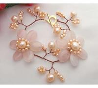 ICXLPMC Freshwater Pearl Oval Rose Quartz Flower Bracelet