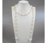 ICXLPMC Freshwater White Keshi Pearl Mixed Color Cubic Zirconia Pave Chain Long Necklace Baroque Pearl Pendant
