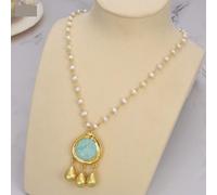 ICXLPMC Freshwater White Pearl Necklace Blue Pendant necklace 18" for women