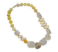 ICXLPMC Gargantilla de ágatas redondas con perlas de agua dulce Biwa, color áspero, cuarzo limón, 21 ", lindo for mujer