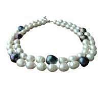 ICXLPMC Gargantilla de perlas barrocas de bola de fuego nucleada de perlas de agua dulce de arroz de 2 filas de 14mm for joyería de lujo for mujer