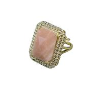 ICXLPMC Gemas de piedra solar auténtica, anillos rectangulares chapados en oro con circonita pavimentada, anillo ajustable, joyería de fiesta for mujer, regalos
