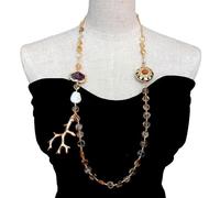 ICXLPMC Gemstone Long Necklace 10mm Citrine 22x28mm Amethyst White Pearl Beaded Fashion Jewelry