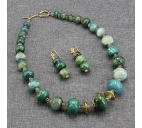 ICXLPMC Green Emerald Agate Polishing Raw Smooth Gray Agates Beads Necklace Earrings Sets For Lady Gifts