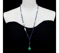 ICXLPMC Green Malachite Heart Shaped Pendant 3mm Blue Lapis Garnet Pearl Necklace