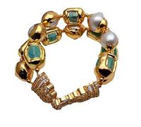 ICXLPMC Green White Freshwater Pearl With Electroplated Edge Bracelet Cubic Zirconia Pave Clasp punk style for women