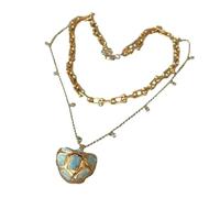 ICXLPMC Heart Shaped Blue Larimar Pendant necklace Gold color Plated Chain Layers statement Necklace 20" Gifts