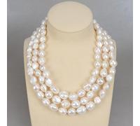 ICXLPMC Jewelry 3Rows 12x15mm White Baroque Keshi Pearl Necklace Classic For Women
