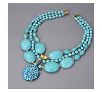 ICXLPMC Joyería 18 '' colgante de chips de turquesa 3 filas chapado en oro redondo ovalado collar de turquesa azul