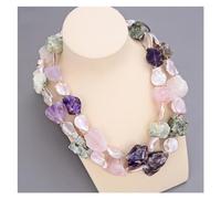 ICXLPMC Joyería 19" 2 filas perla rosa moneda perla multicolor amatista áspera prehnita collar de piedras preciosas