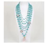 ICXLPMC Joyería 19 "-31" 7 hebras turquesas azules gemas collar de piedra cuarzo rosa conector de cristal
