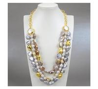 ICXLPMC Joyería 20 ''3 hebras Keshi perla gris púrpura moneda Keshi collar de perlas colgante clásico for mujeres