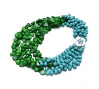 ICXLPMC Joyería 3 filas Coral verde azul lágrima turquesa gemas reales collar Concha flor cierre hecho a mano for mujeres