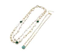 ICXLPMC Joyería 3 filas de agua dulce Keshi perla cadena collar llamativo hecho a mano fiesta boda for mujeres