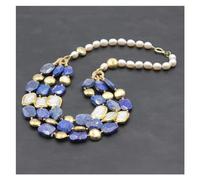 ICXLPMC Joyería 3 filas lapislázuli azul moneda dorada perla Keshi de agua dulce collar de perlas de arroz hecho a mano for mujeres