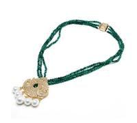 ICXLPMC Joyería 3 hebras 4mm facetado redondo verde ágatas collar chapado en oro pavimentar cisne mar perla colgante