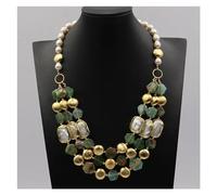 ICXLPMC Joyería 3 hebras crisoprasa verde gemas reales moneda blanca collar de perlas Keshi 21 "para mujeres