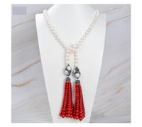 ICXLPMC Joyería 42 "Perla blanca Coral rojo Pave Keshi Collar de borlas de perlas