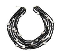 ICXLPMC Joyería 6 filas negro facetado cristal Keshi collar de perlas hecho a mano collar de múltiples hebras