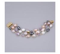 ICXLPMC Joyería 8 "3 filas multicolor cultivada Keshi perla amatistas pulsera de hematita for mujeres