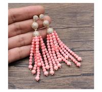 ICXLPMC Joyería 8 filas 4mm Coral Rosa múltiples líneas collar colgante Coral colgante pendientes conjuntos for mujeres joyería regalos (Earrings)