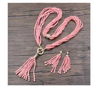 ICXLPMC Joyería 8 filas 4mm Coral Rosa múltiples líneas collar colgante Coral colgante pendientes conjuntos for mujeres joyería regalos (Sets)
