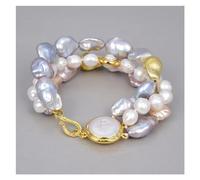 ICXLPMC Joyería 8 '' Keshi gris barroco púrpura Biwa perla pulsera moneda dorada perla conector clásico for mujeres