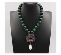 ICXLPMC Joyería blanca Keshi perla 14mm verde Ojo de Tigre collar redondo Gunmetal Rosa flor colgante collar for dama