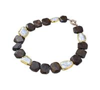 ICXLPMC Joyería blanca Keshi perla Color oro facetas naturales broncita marrón rebanada gruesa collar Rectangular for mujer