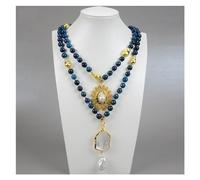 ICXLPMC Joyería Collar de ágatas azules Keshi Perla Cuarzo claro Cabeza de Buda Colgante Collar 20 "Estilo religioso for mujeres