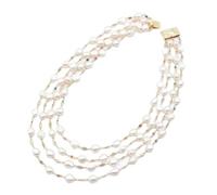 ICXLPMC Joyería Collar de cadena de circonita cúbica multicolor con perlas barrocas blancas de agua dulce de 4 hebras de 18.0 in
