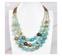 ICXLPMC Joyería Collar de perlas marrones de ágata azul de 3 filas, hebras múltiples de 18 "para mujer