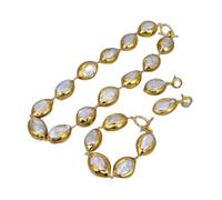 ICXLPMC Joyería Collar de perlas naturales Perla Color dorado Pulsera plateada Pendientes Conjuntos para mujer (Sets)