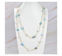 ICXLPMC Joyería Collar largo de cadena Larimar azul con perla de moneda de agua dulce de 49 pulgadas