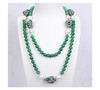 ICXLPMC Joyería Collar largo de estación redonda de ágata verde, perla de arroz cultivada, 46 '', 14mm